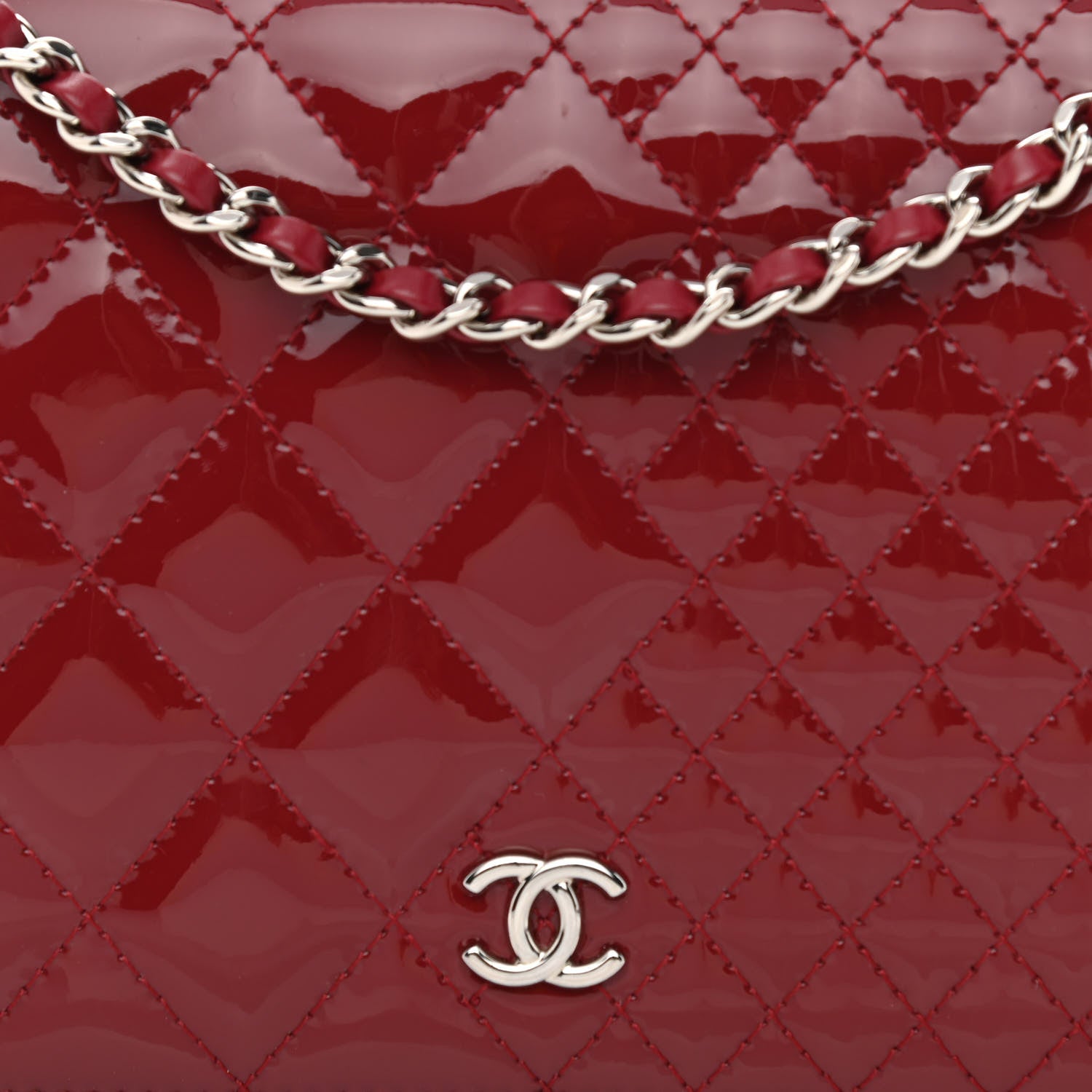 Chanel Patent Quilted Wallet On Chain WOC Burgundy 8 of 13