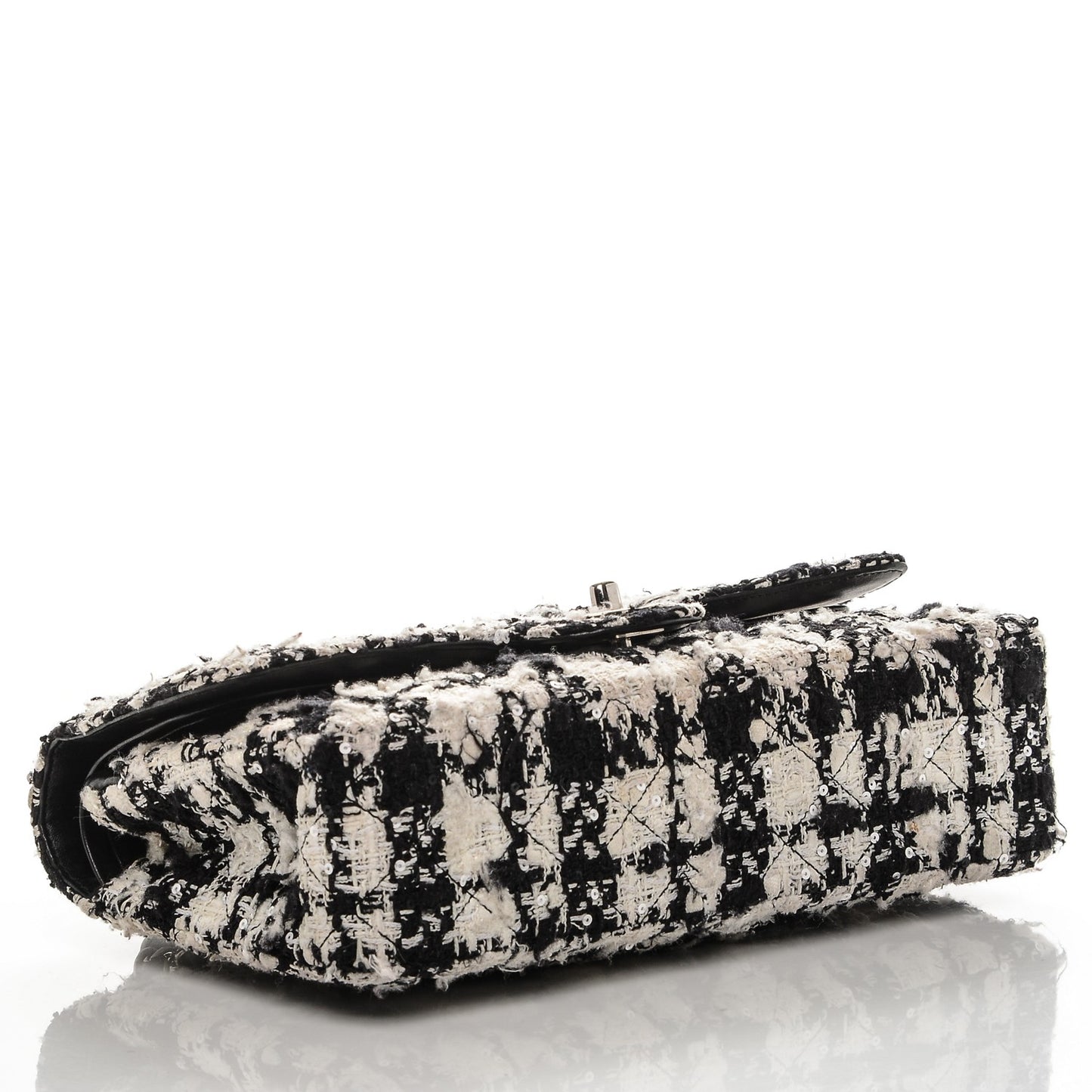Tweed Medium Double Flap Black White
