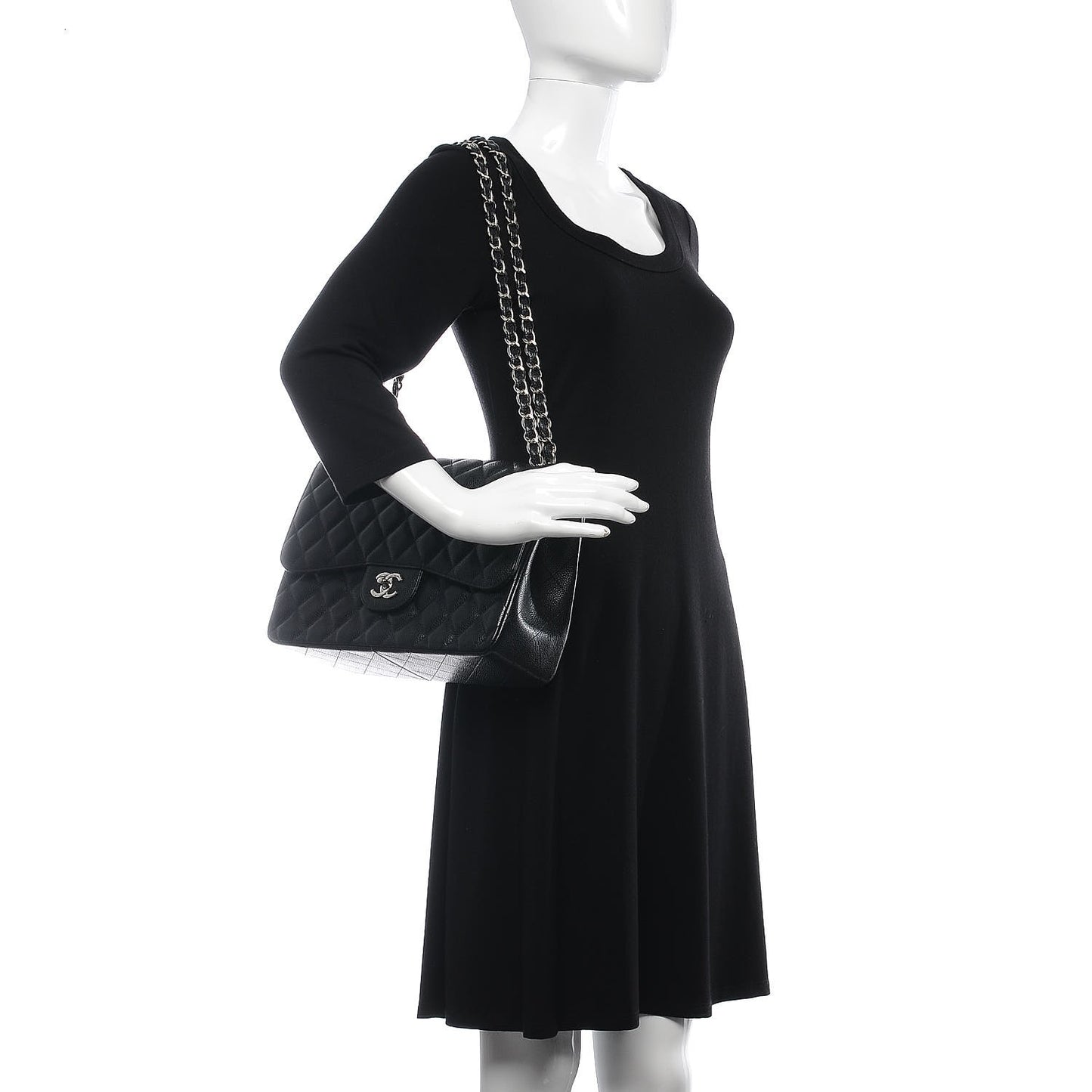Caviar Quilted Jumbo Double Flap Black