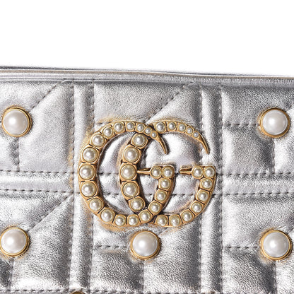 Gucci Metallic Calfskin Matelasse Studded Small Pearly GG Marmont Chain Shoulder Bag Silver 11 of 15