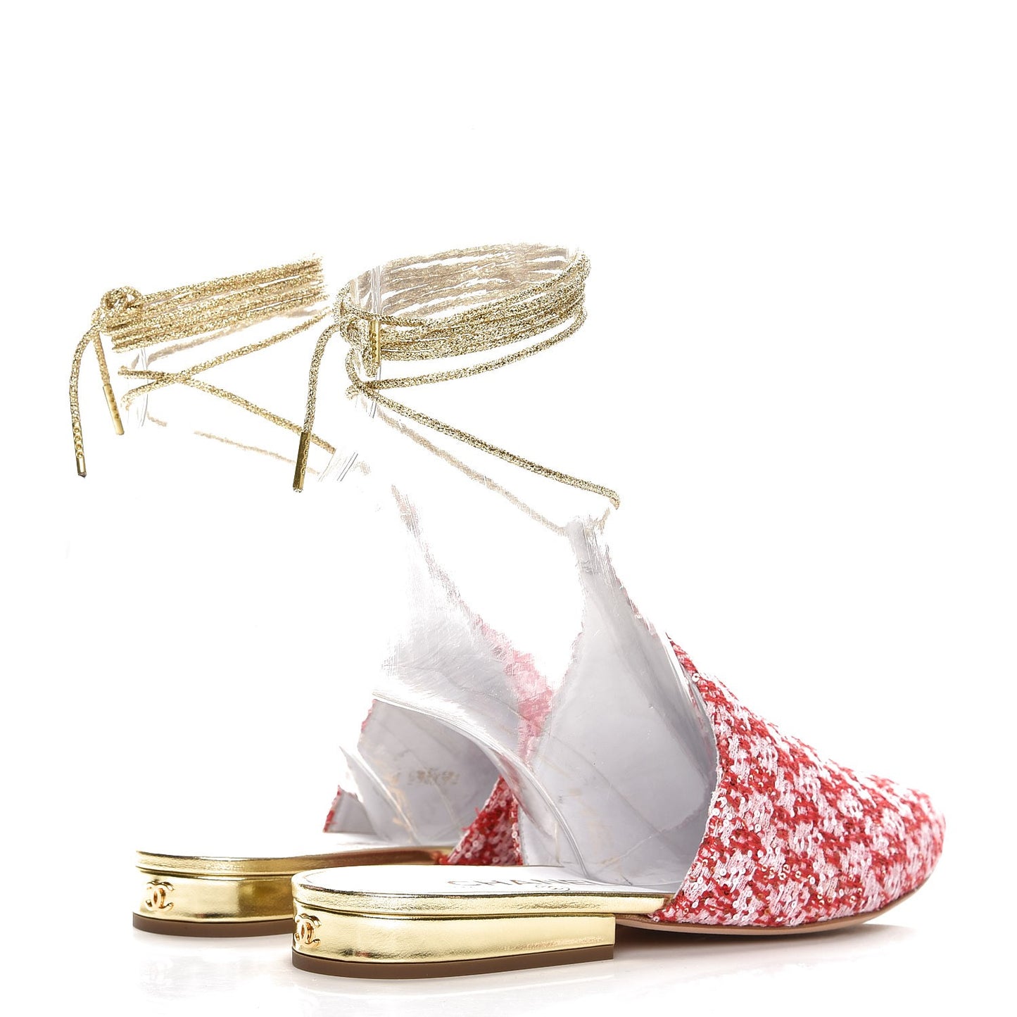 Sequin Pointed Toe Mules 38 Red Gold