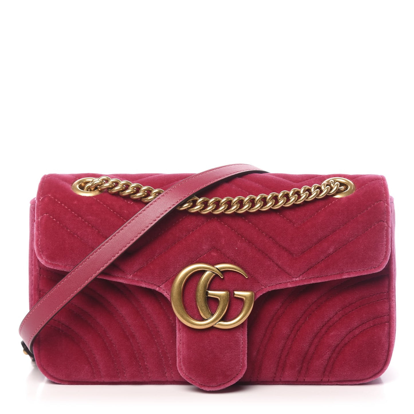Velvet Matelasse Small GG Marmont Shoulder Bag Fuchsia Violet Cyclamen