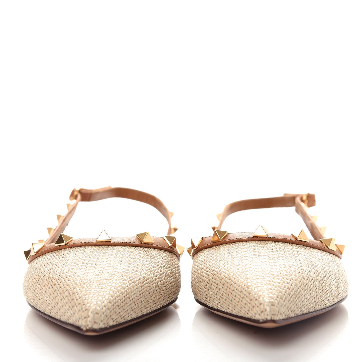 Raffia Calfskin Rockstud Slingback Flats 40 Naturale
