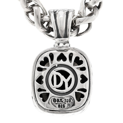David Yurman Sterling Silver 18K Yellow Gold Diamond Black Onyx 12mm Albion Enhancer Pendant Wheat Chain Necklace 4 of 5