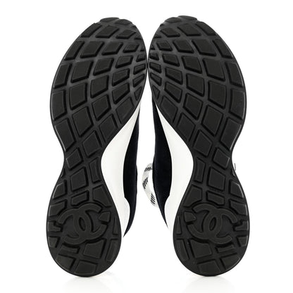 Chanel Fabric Suede Kidskin CC Sneakers 40 Black White 5 of 9