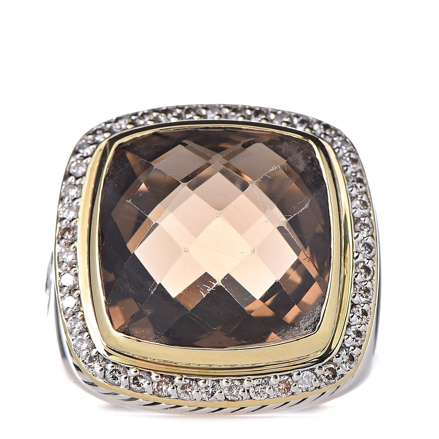 Sterling Silver 18K Yellow Gold Diamond Smoky Quartz 14mm Albion Statement Ring 55 7.5