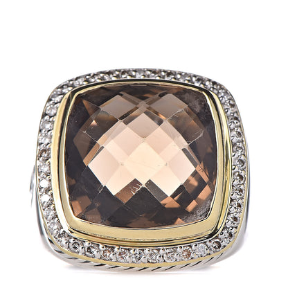 David Yurman Sterling Silver 18K Yellow Gold Diamond Smoky Quartz 14mm Albion Statement Ring 55 7.5 1 of 5