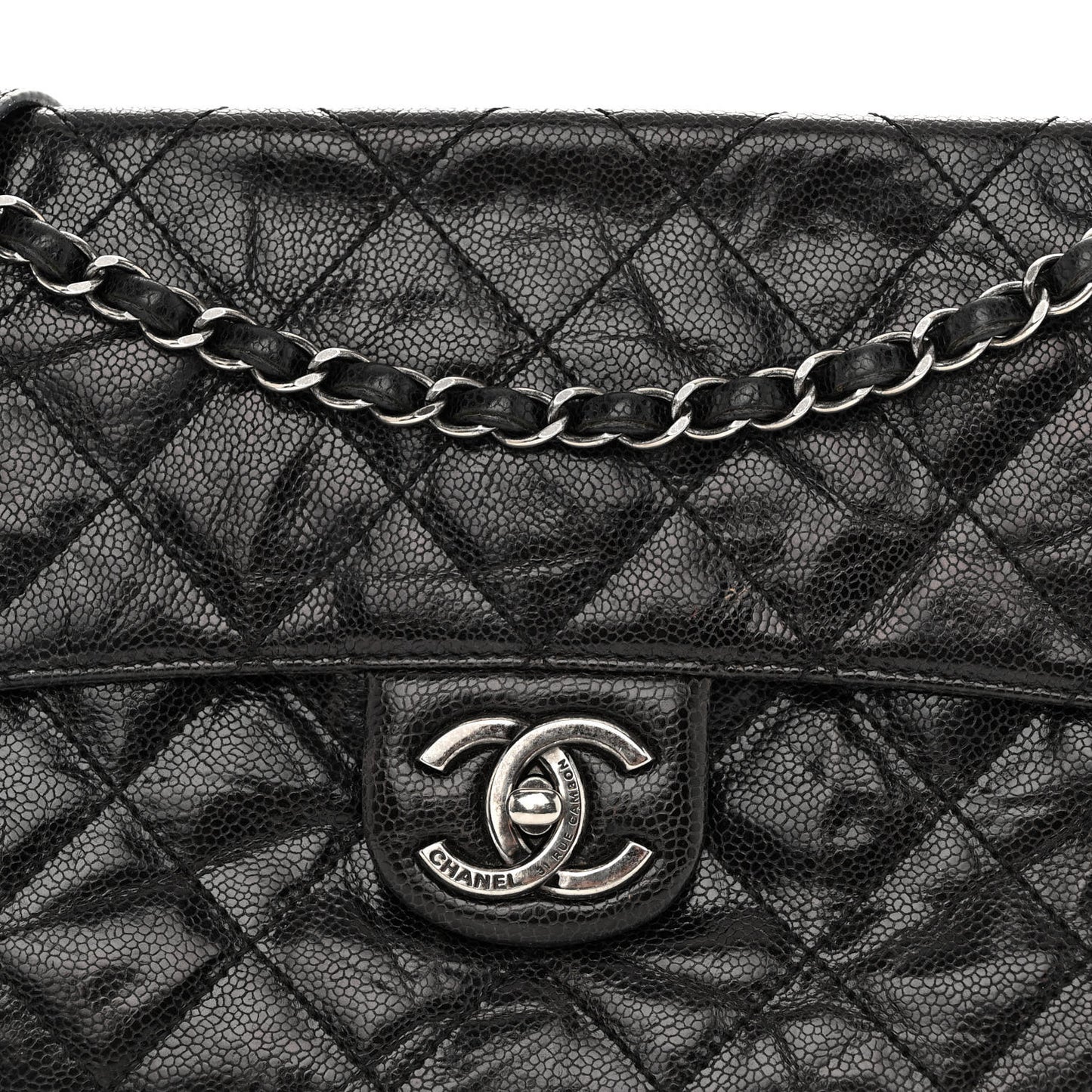 Crumpled Grained Calfskin Medium CC Crave Flap Black