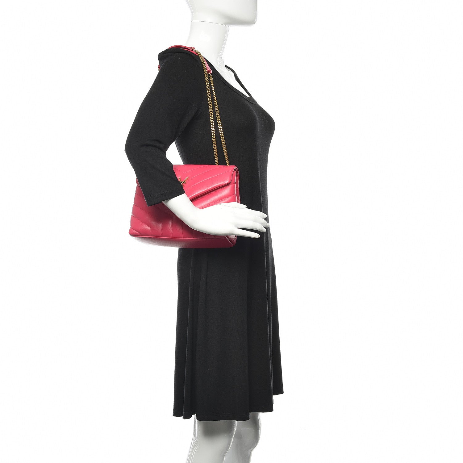 Saint Laurent Calfskin Y Quilted Monogram Small Loulou Chain Satchel Fresh Fuchsia 2 of 11