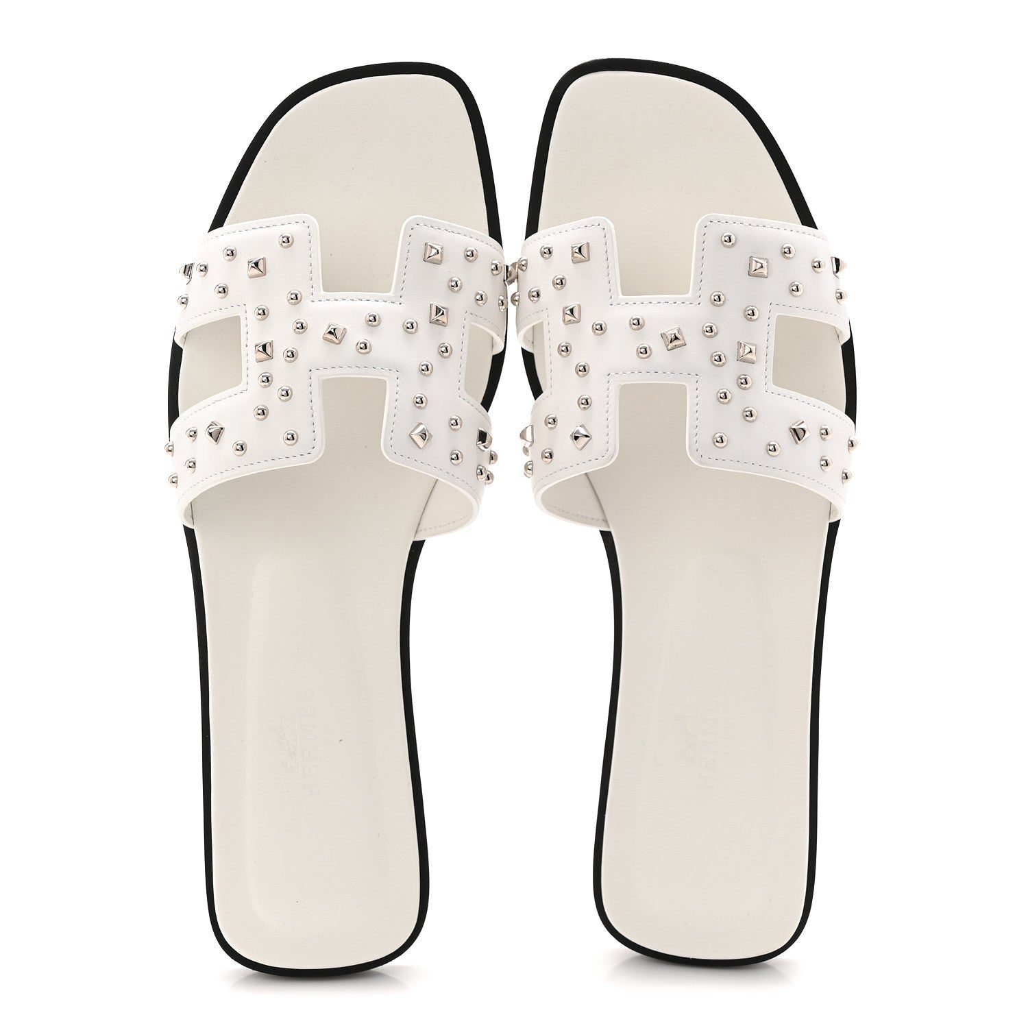 Hermes Calfskin Studded Oran Sandals 37.5 White 2 of 10