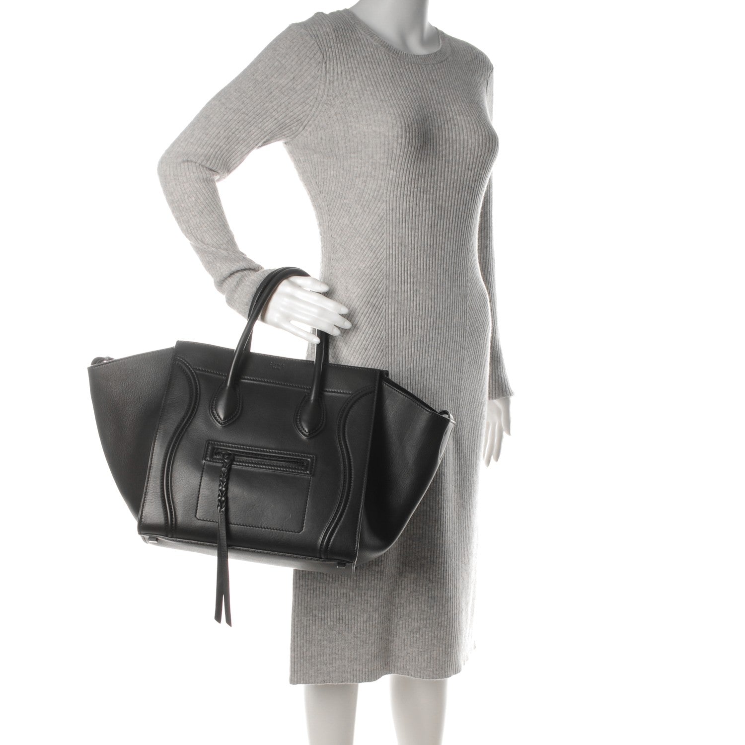 Celine Supple Calfskin Medium Phantom Luggage Black 2 of 8