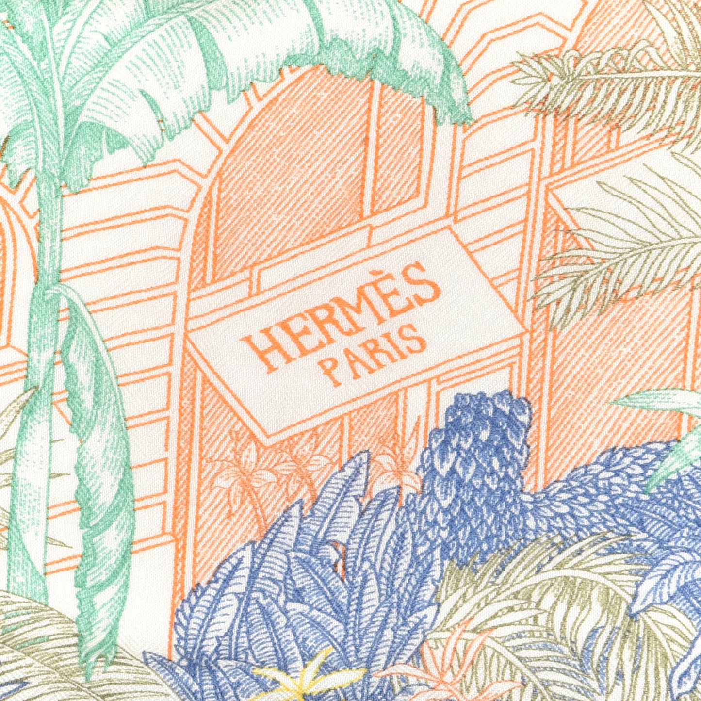 Cashmere Silk Faubourg Tropical Shawl 140 White Bleu Abricot