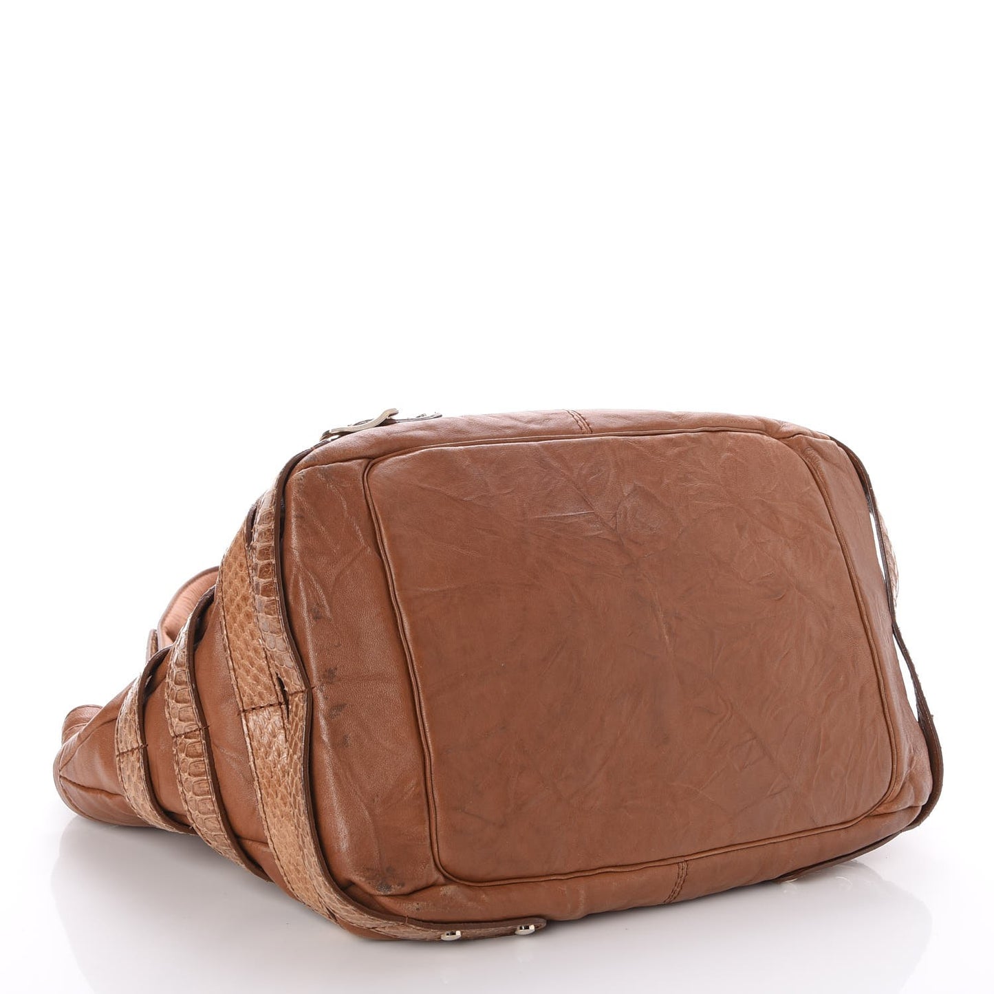 Calfskin Snakeskin Bree Biker Shoulder Bag Tan