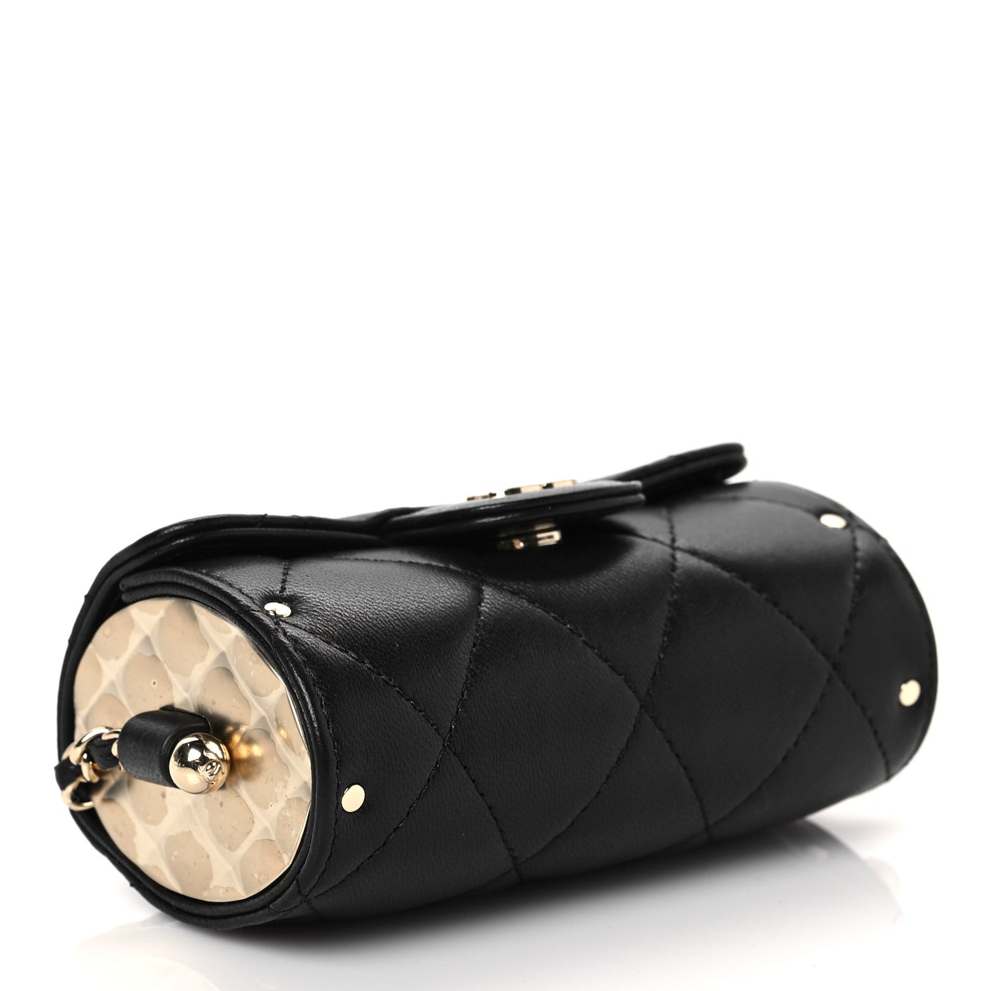 Lambskin Quilted Box Of Secrets Card Holder With Chain Black
