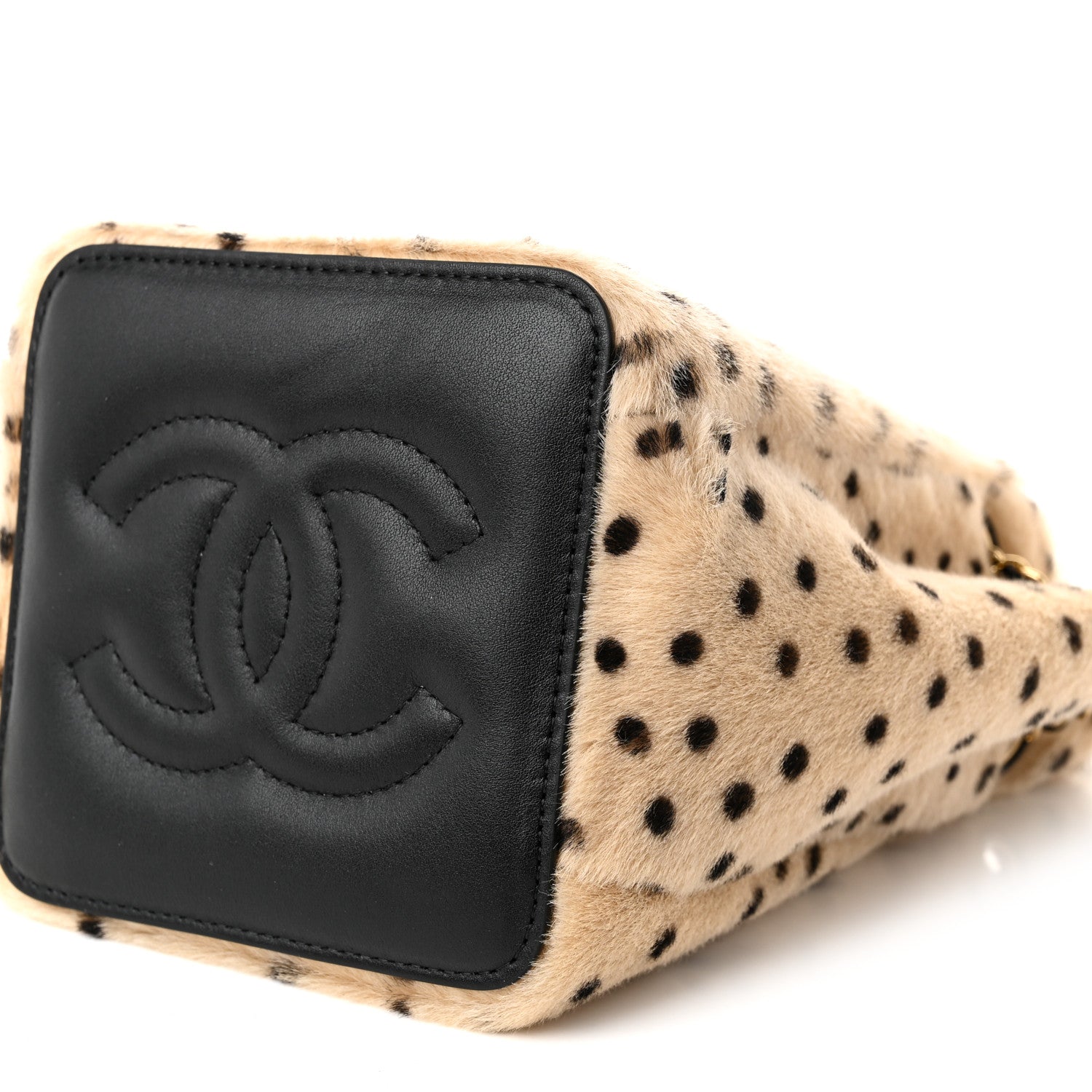 Chanel Pony Hair Cheetah Printed CC Chain Bucket Bag Light Beige Black 9 of 10
