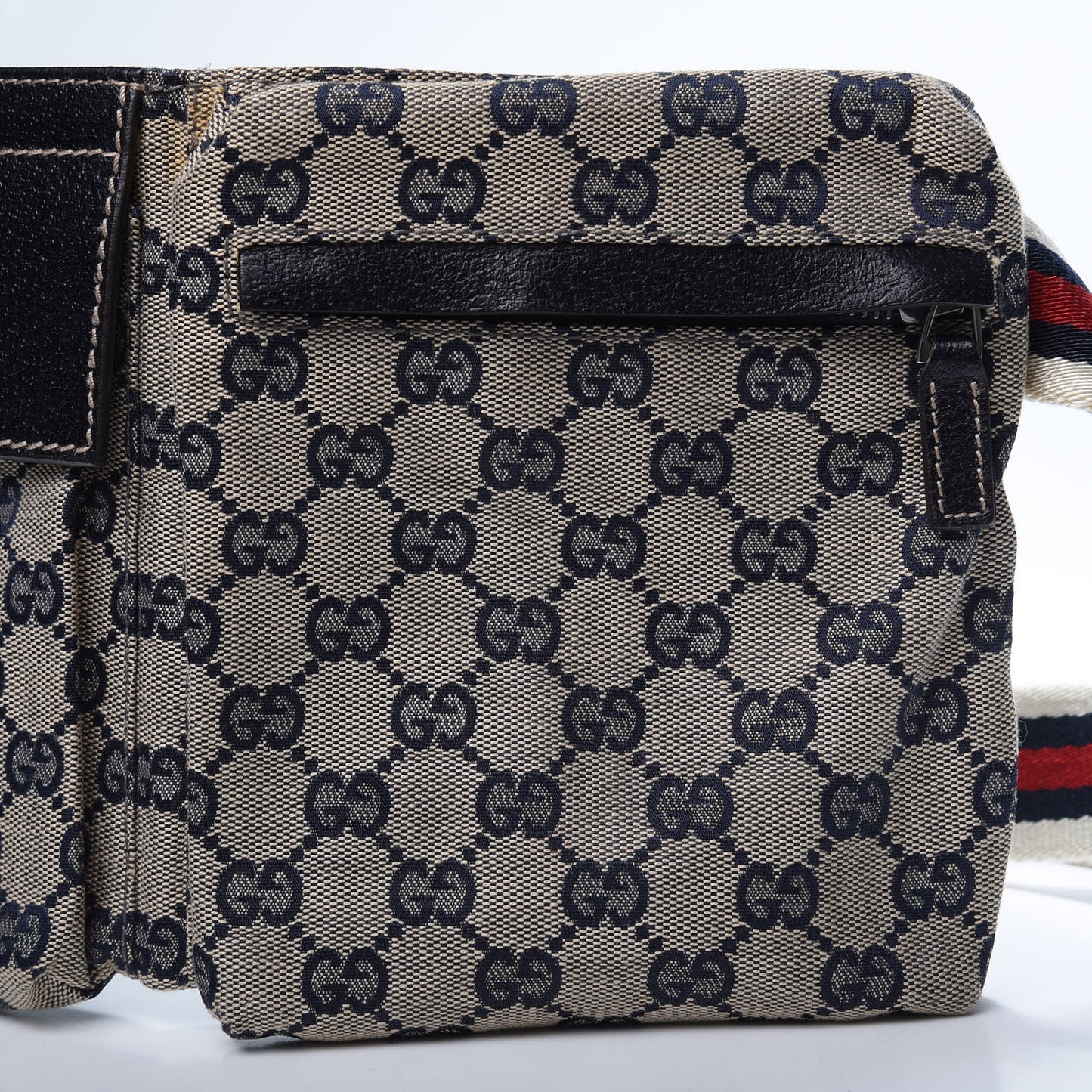 GG Monogram Web Double Pocket Belt Bag Navy