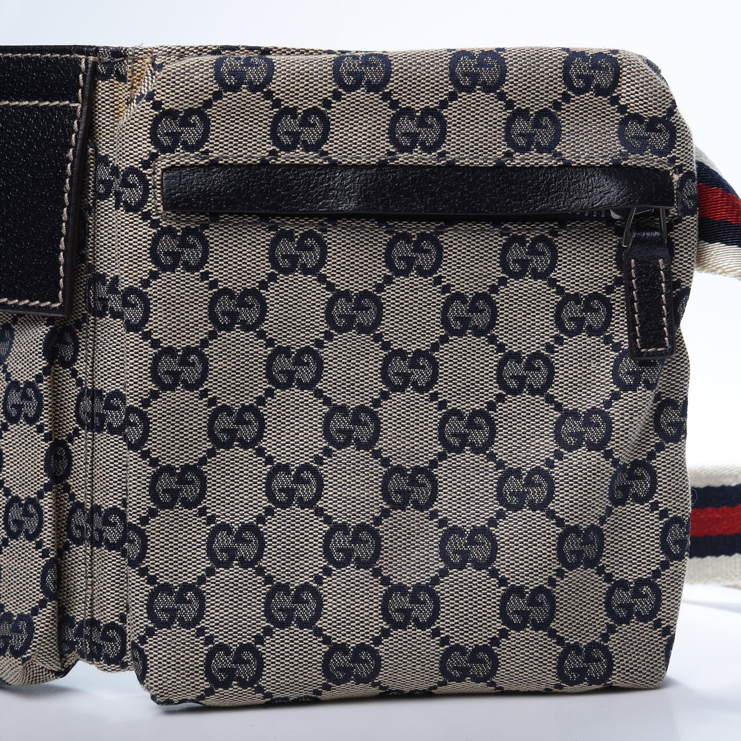 Gucci GG Monogram Web Double Pocket Belt Bag Navy 11 of 15