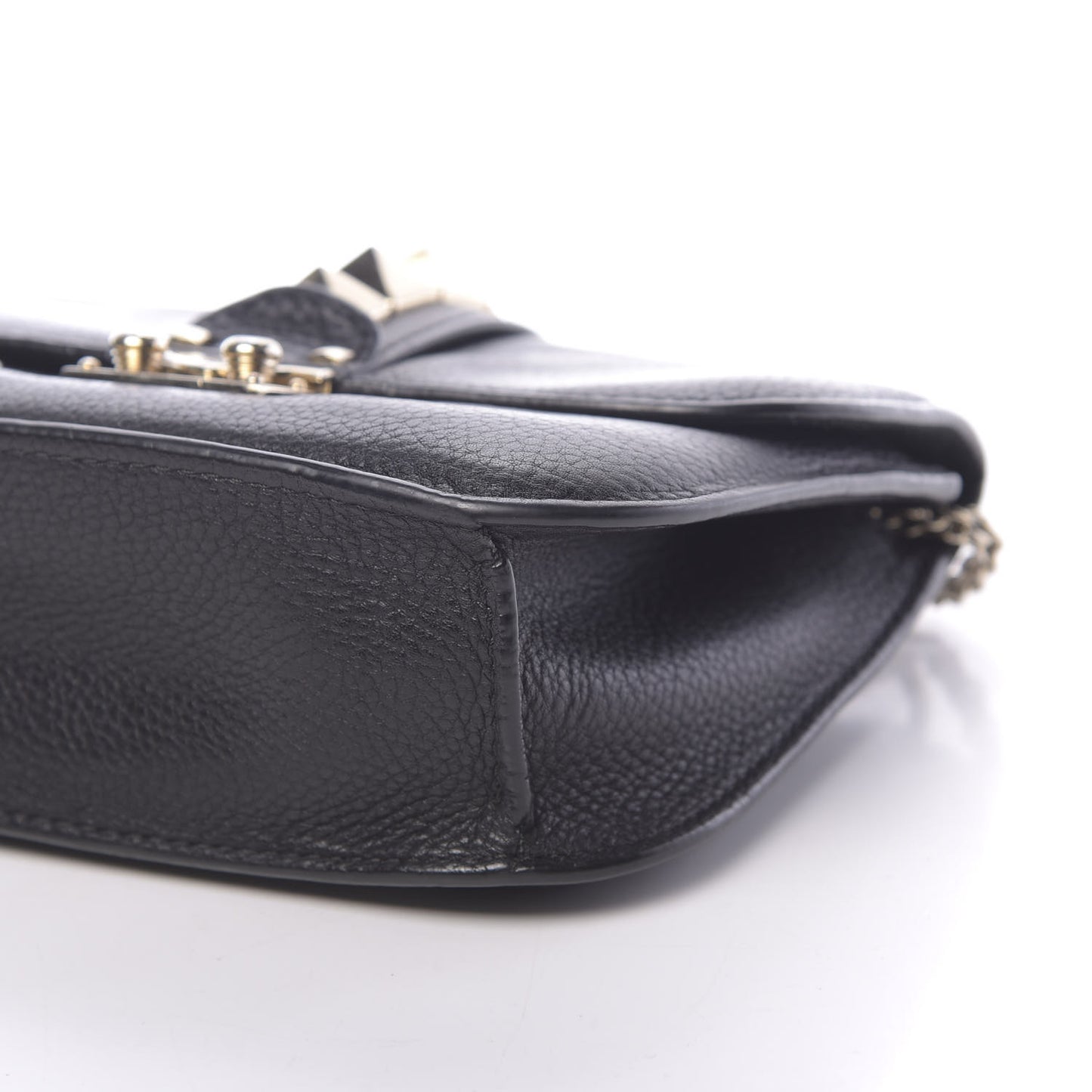 Grained Calfskin Small Glam Lock Rockstud Flap Black