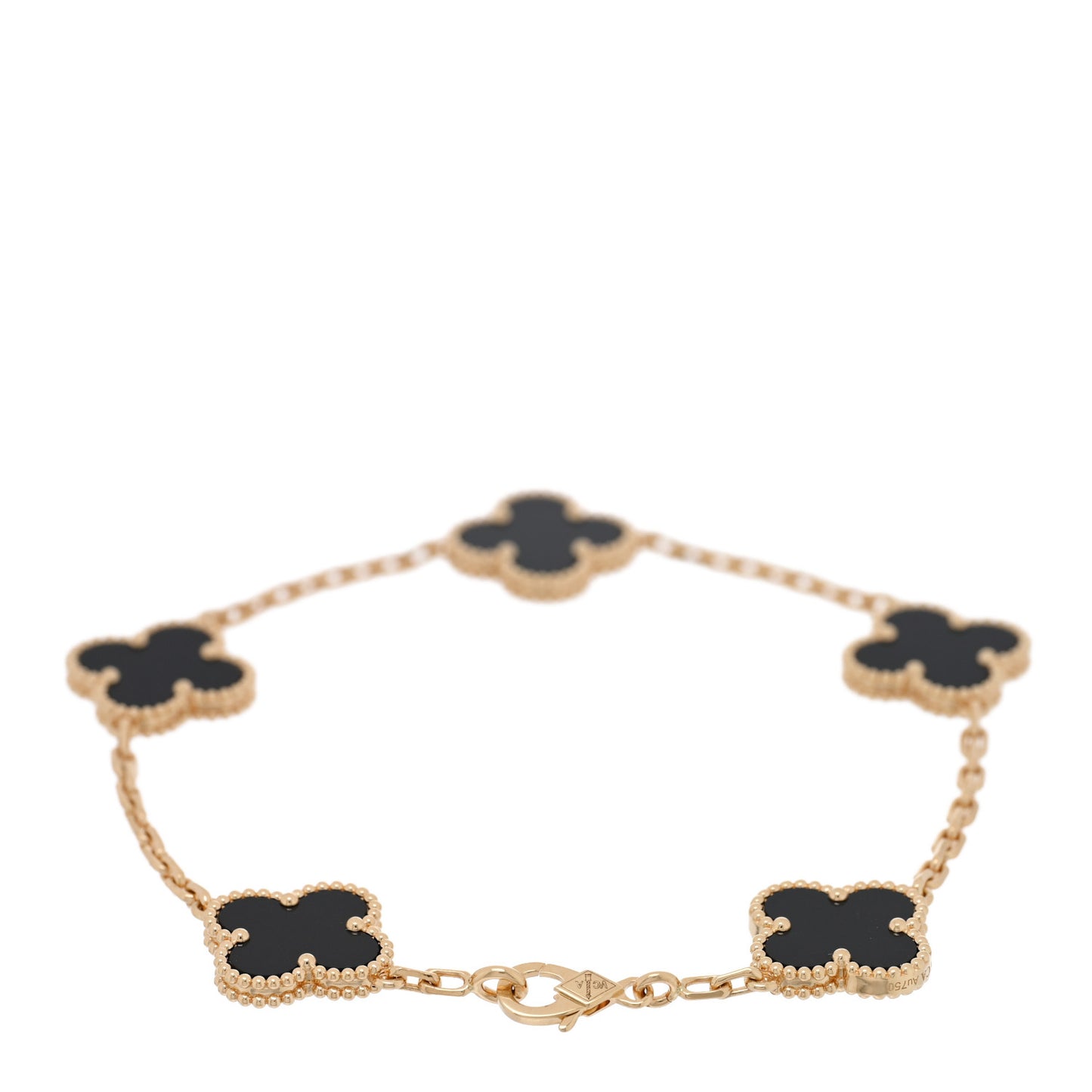 18K Yellow Gold Black Onyx 5 Motifs Vintage Alhambra Bracelet