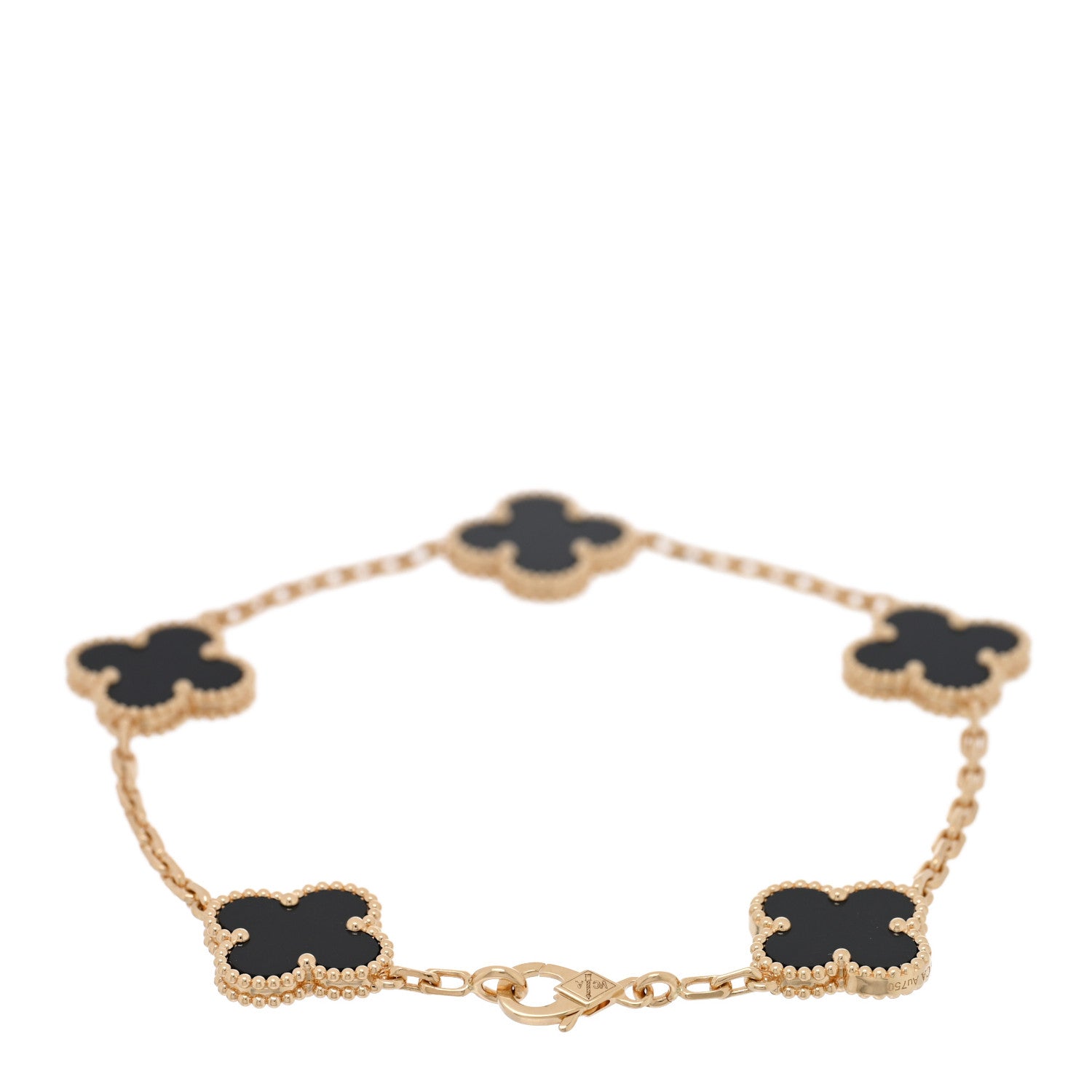 Van Cleef & Arpels 18K Yellow Gold Black Onyx 5 Motifs Vintage Alhambra Bracelet 2 of 4