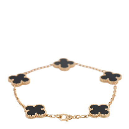 Van Cleef & Arpels 18K Yellow Gold Black Onyx 5 Motifs Vintage Alhambra Bracelet 2 of 4