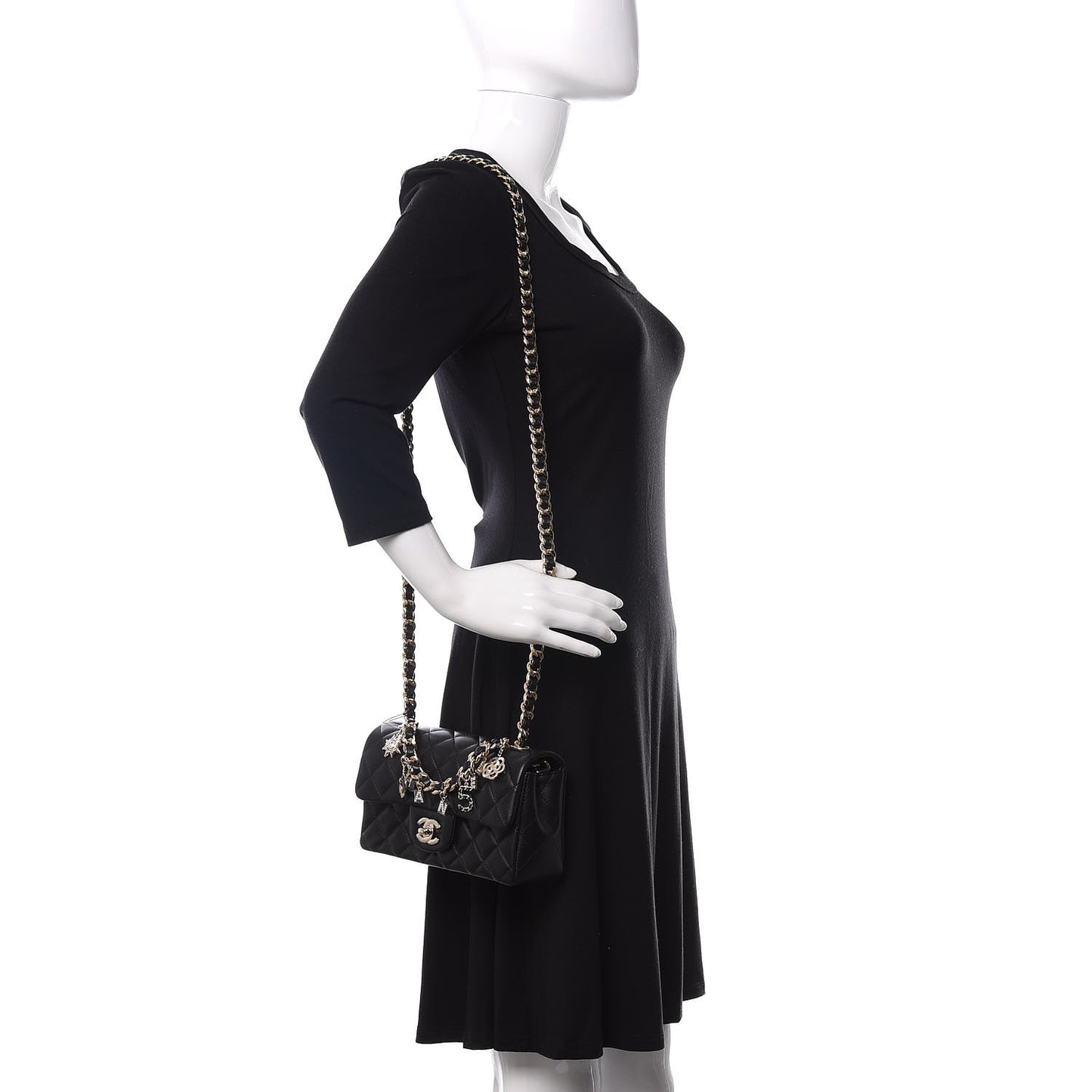 Lambskin Quilted Mini Coco Charms Rectangular Flap Black