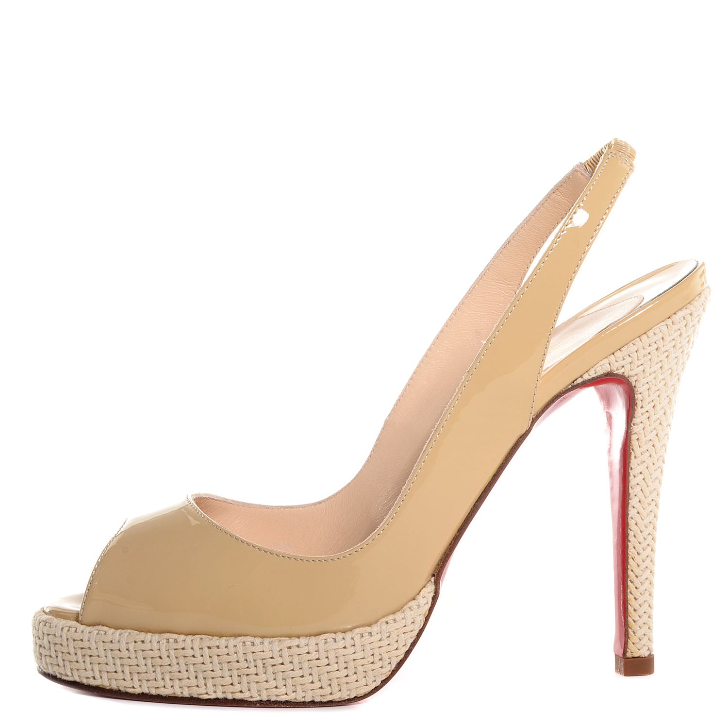 Christian Louboutin Patent YoYo Zeppa 120 Platform Slingback Peep Toe Pumps 37.5 Beige 1 of 5