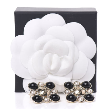 Chanel Gripoix Poured Glass Pearl Crystal CC Earrings Black Gold 5 of 5