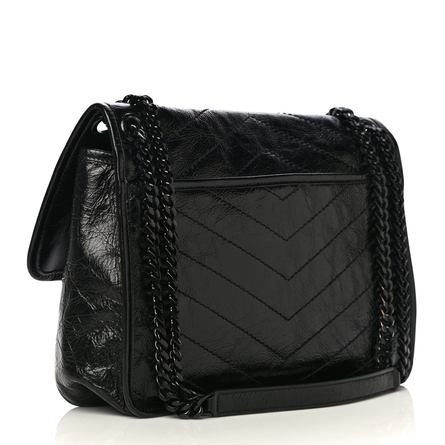 Saint Laurent Crinkled Calfskin Matelasse Monogram Medium Niki Chain Satchel Black 3 of 13