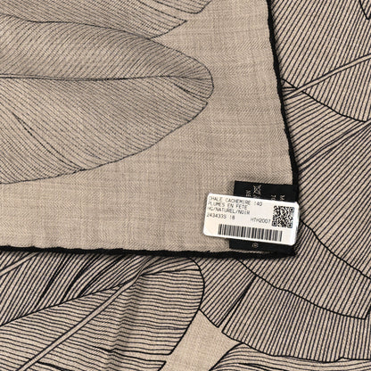 Hermes Cashmere Silk Plumes En Fete Shawl 140 Naturel Black 3 of 5