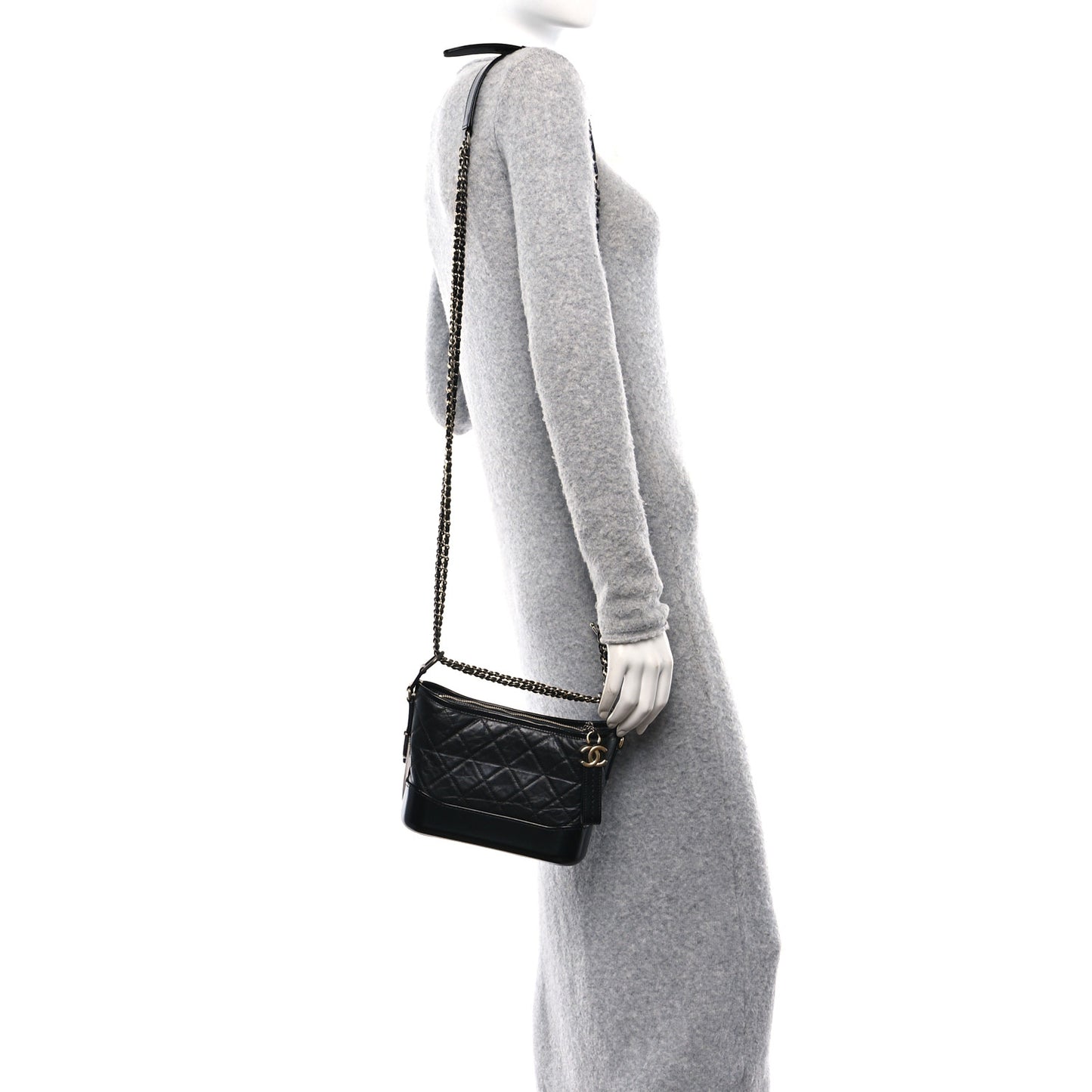 Aged Calfskin Quilted Small Gabrielle Hobo Black