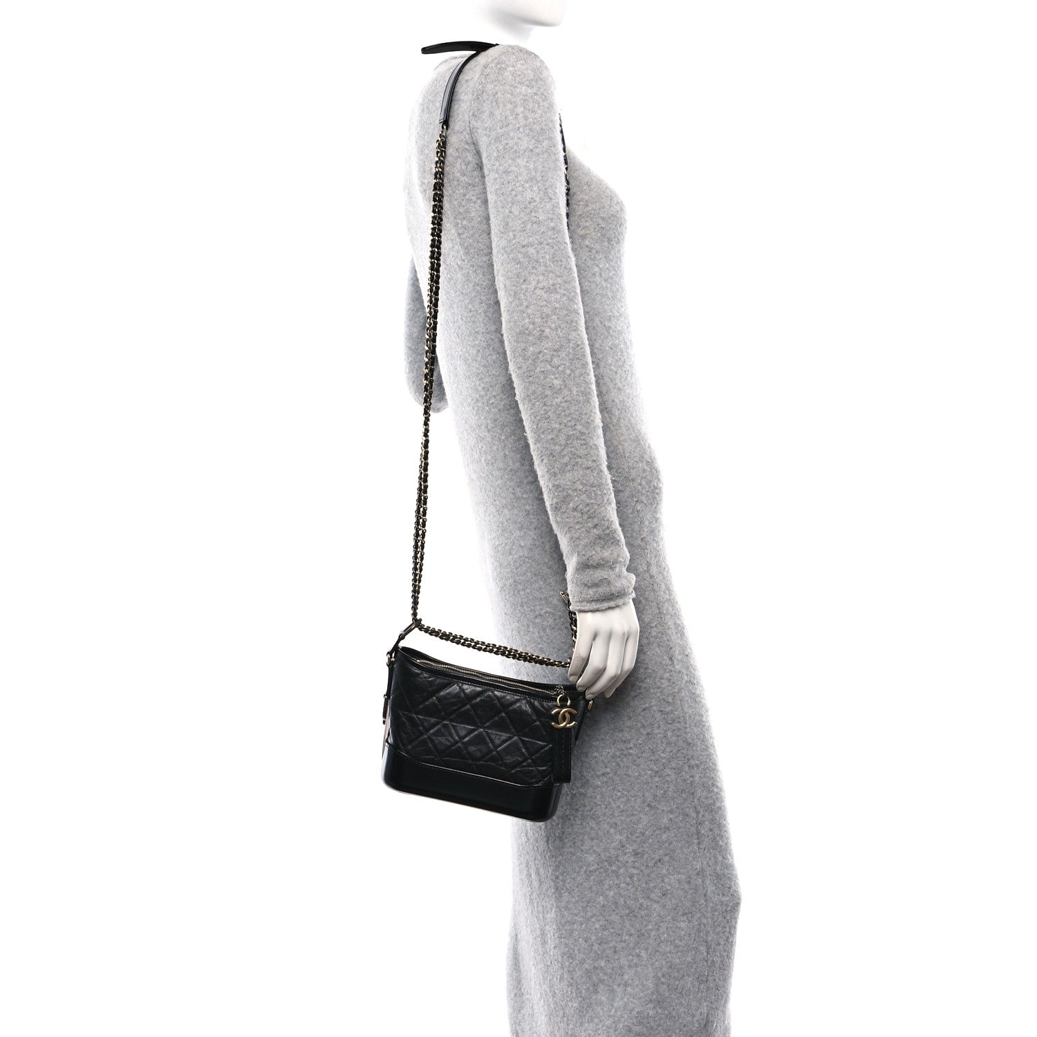 Chanel Aged Calfskin Quilted Small Gabrielle Hobo Black 2 of 10