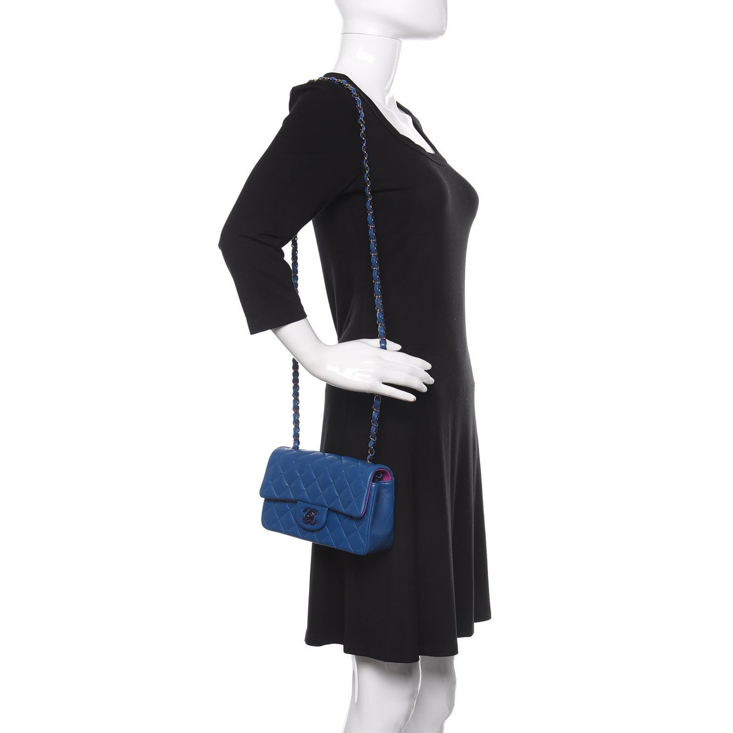 Lambskin Quilted Mini Rectangular Flap Blue Purple