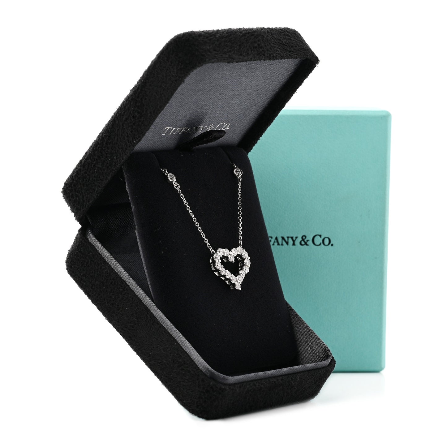 Platinum Diamond Heart Station Pendant Necklace