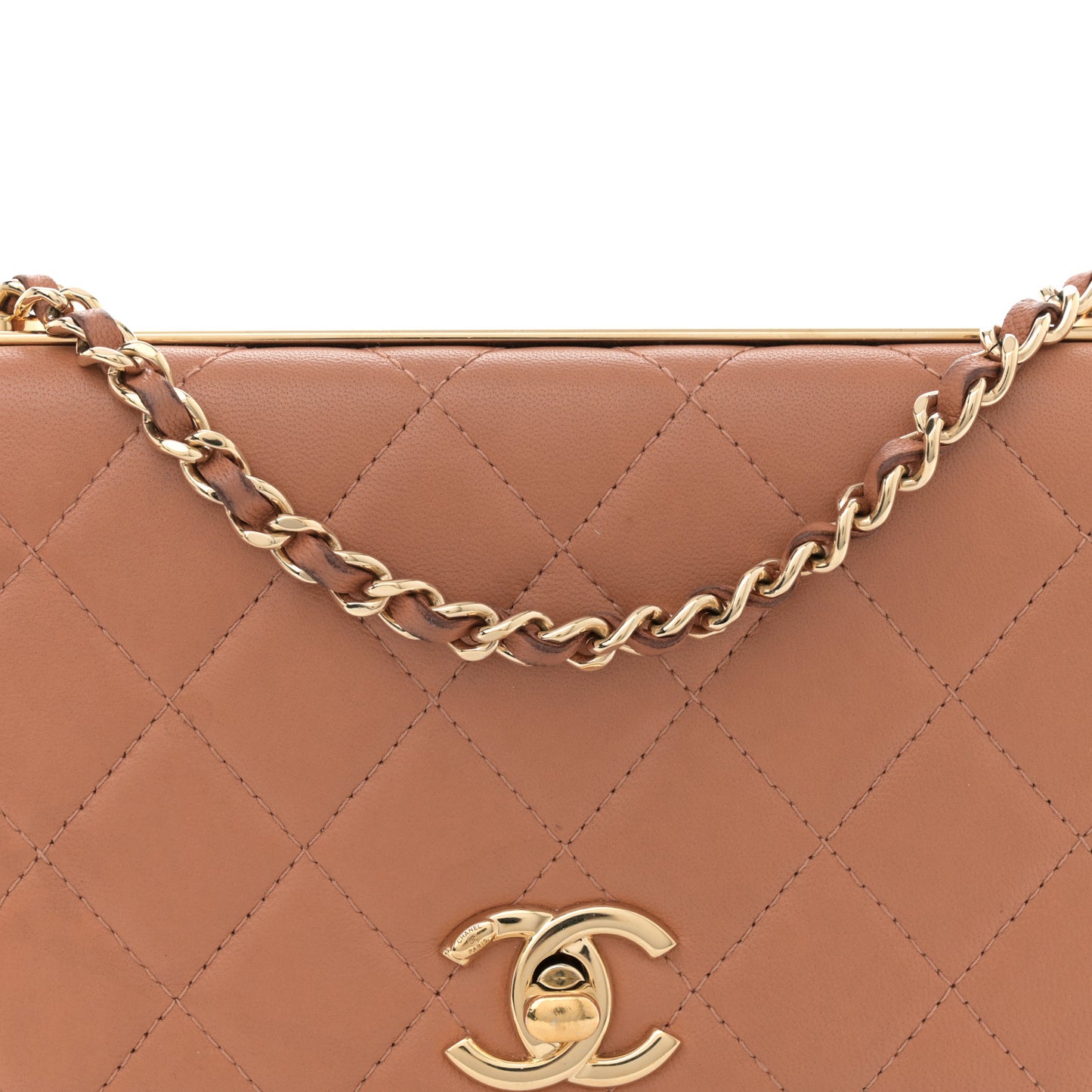 Lambskin Quilted Trendy CC Wallet On Chain WOC Camel