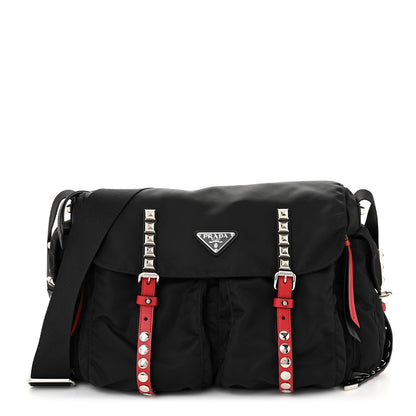 Prada Nylon New Vela Studded Messenger Black Fuoco 1 of 10