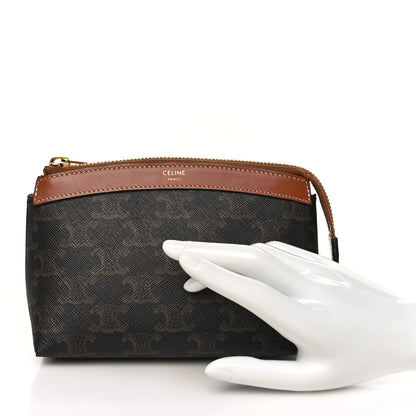 Celine Triomphe Canvas Calfskin Small Zipped Pouch Tan 2 of 8