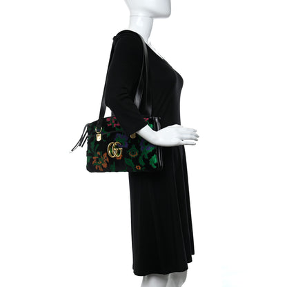 Gucci Velvet Jacquard Floral Embroidered Large Arli Top Handle Bag Black Green Multicolor 2 of 9