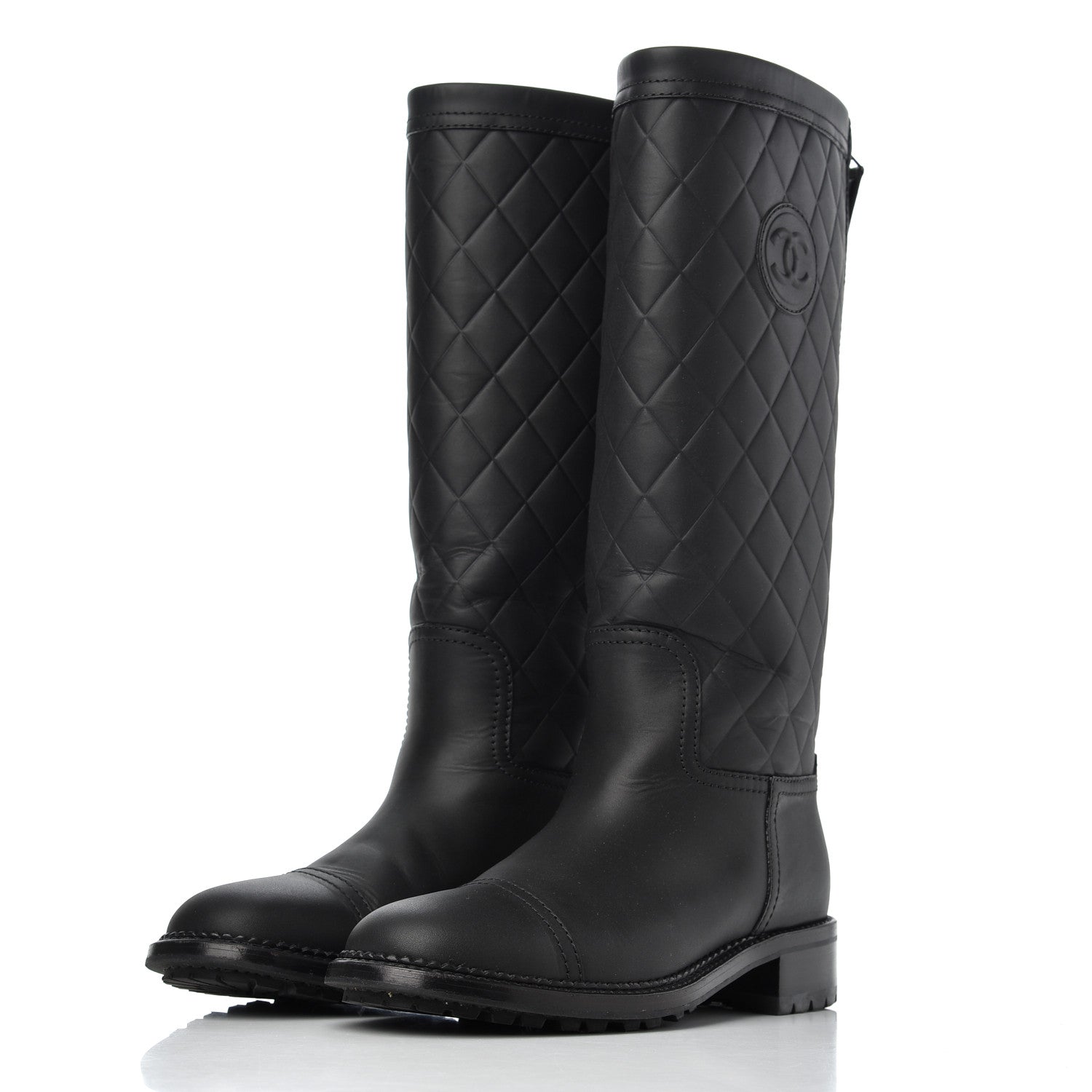 Chanel Oily Calfskin Quilted High Boots 37.5 Black 3 of 18