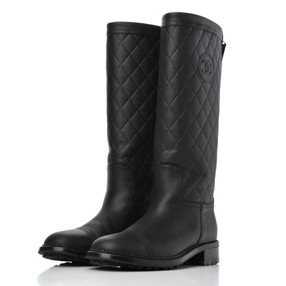 Chanel Oily Calfskin Quilted High Boots 37.5 Black 3 of 18