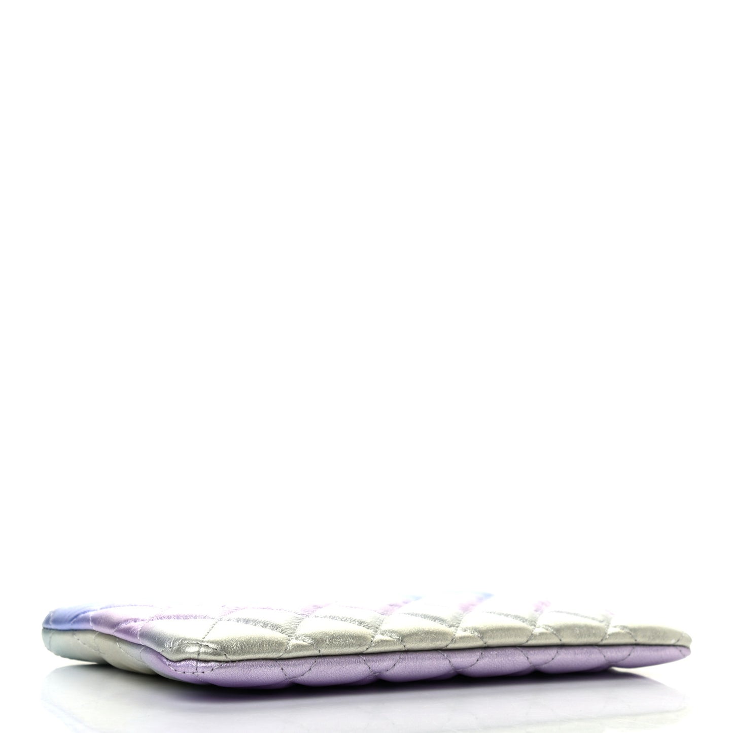 Gradient Metallic Calfskin Quilted Cosmetic Case Silver Blue Yellow Purple