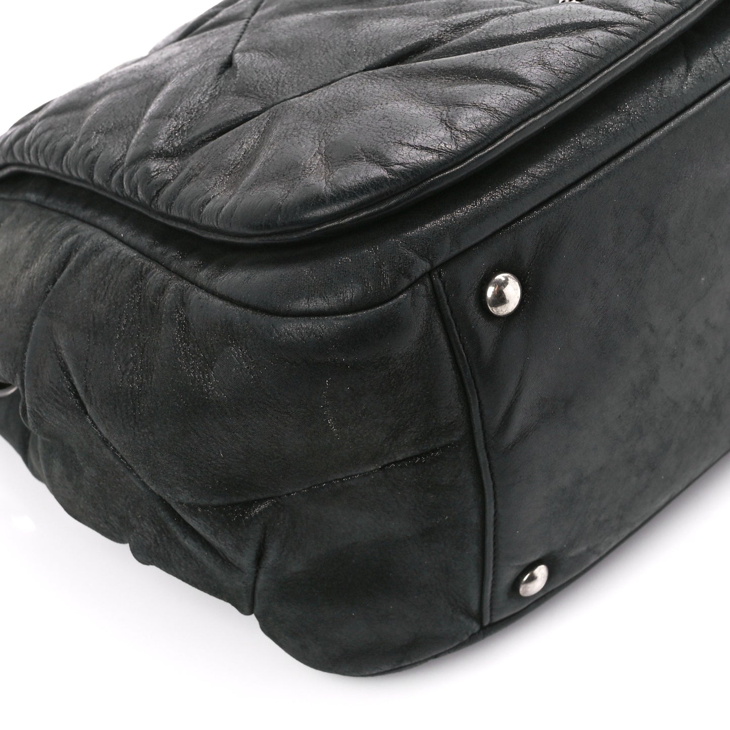 Iridescent Calfskin Glint Accordion Flap Black