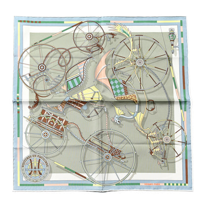 Hermes Silk Voitures en Equilibre Scarf 45 Vert Amande Bleu Glacier Jaune 1 of 8