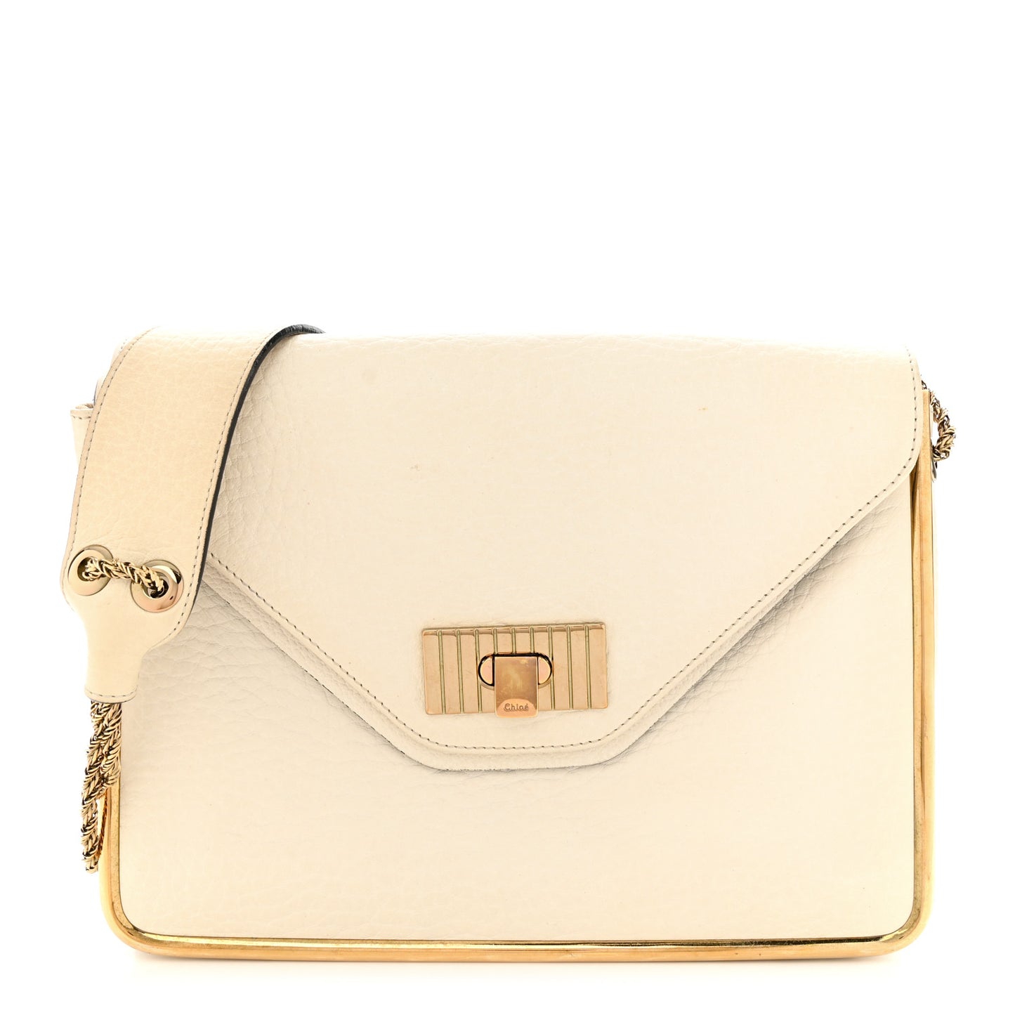 Grained Calfskin Medium Sally Flap Bag Cream