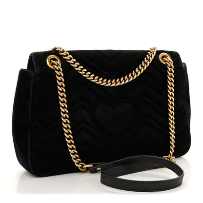 Gucci Velvet Matelasse Loved Embroidered Medium GG Marmont Shoulder Bag Black 3 of 15