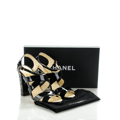 Chanel Patent Camellia Embossed Sandals 41 Black 8 of 8