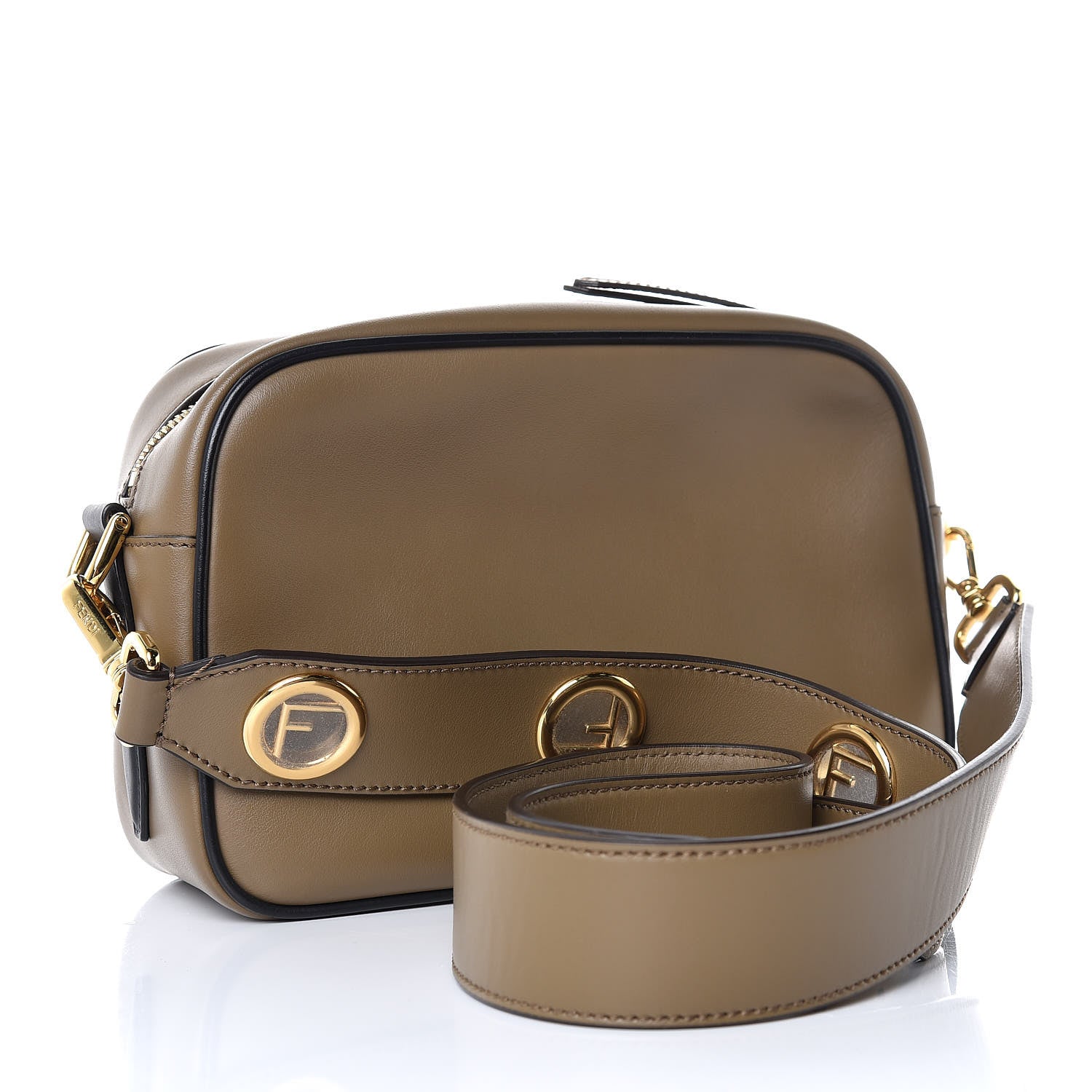 Fendi Vitello Century Velvet F is Fendi FF Multicolor Bi-Color Camera Case Fango Black Multicolor 3 of 8