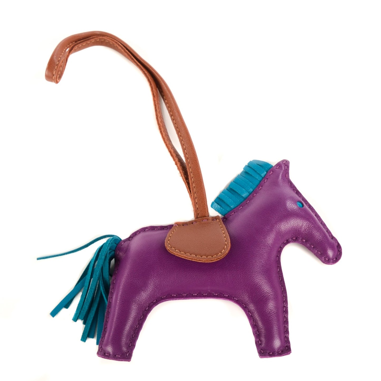 Milo Lambskin Grigri Rodeo Horse Bag Charm MM Anemone Bleu Izmir Fauve
