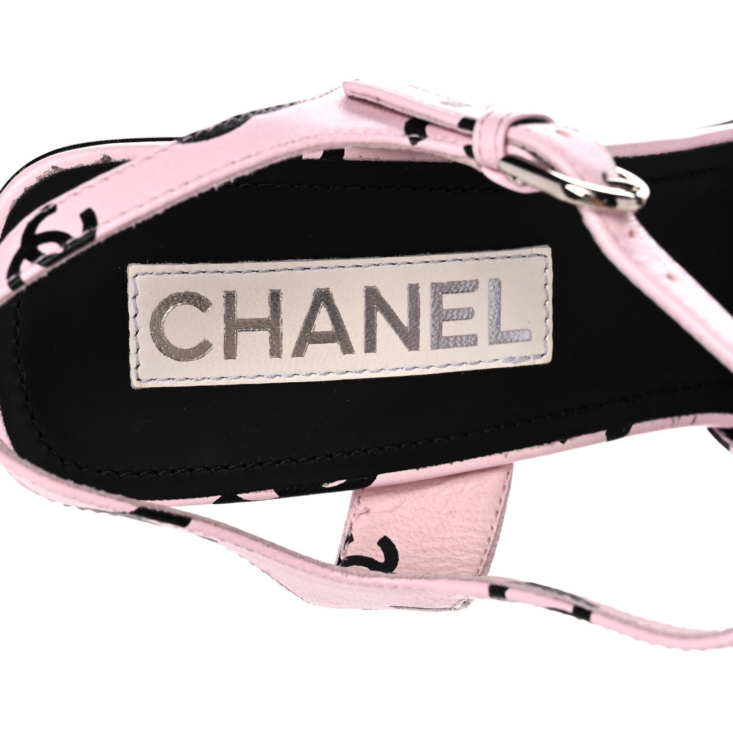 Printed Lambskin CC Sandals 42 Light Pink Black