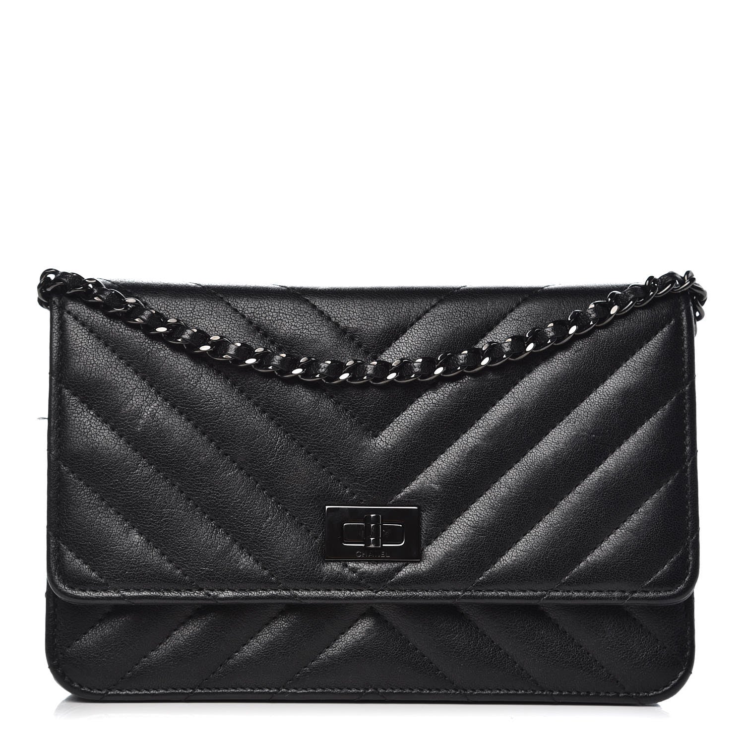 Chanel Sheepskin Chevron Reissue Wallet On Chain WOC So Black 1 of 15